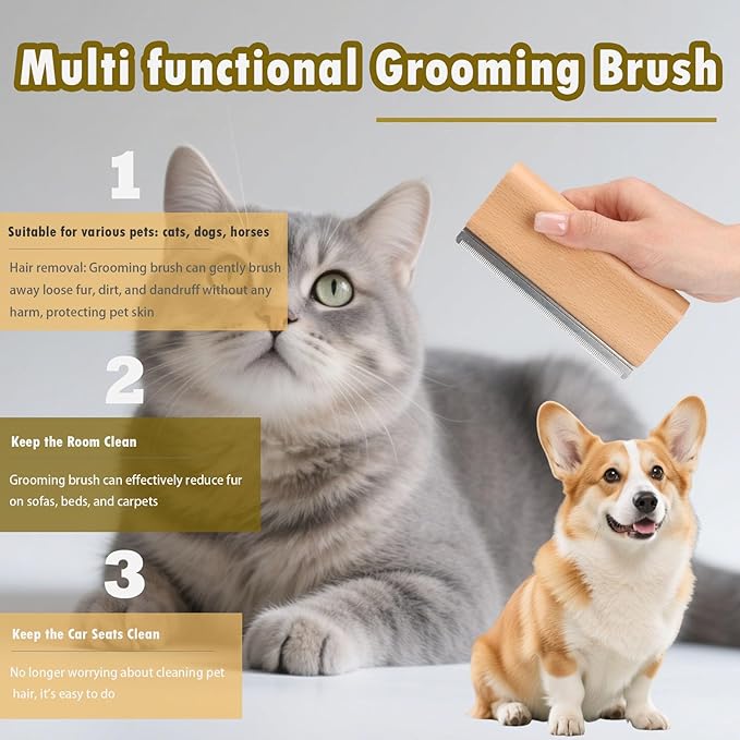 Natural Wooden Pet Grooming Kit 2-in-1 Dog Deshedding Tool and Cat Nail Clipper Gentle & Painless Fur Brush and Secure Paw Nail Trimmer for Small Medium Large Pets (Includes storage box)
