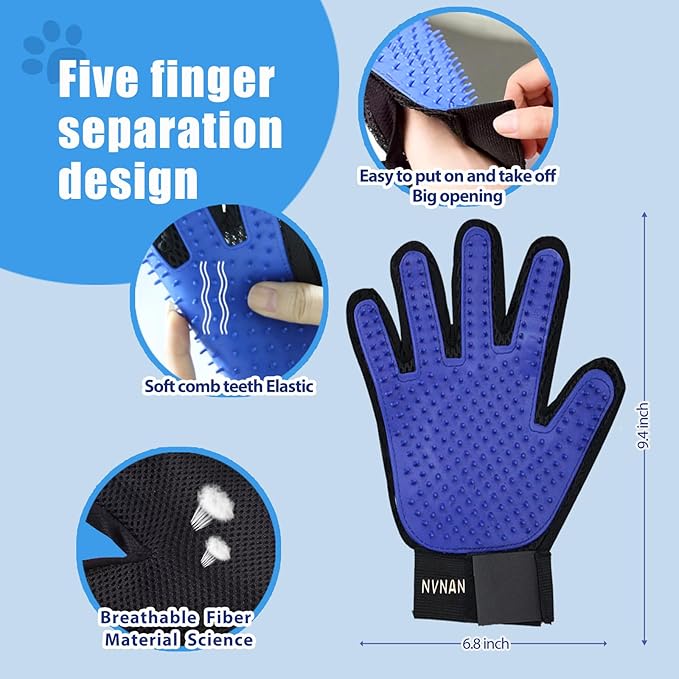 5 Piece Dog Grooming Brush Set with Grooming Gloves, Deshedding Comb & Massage Bath Brush | Dog Shampoo Brush - Multifunctional Pet Hair Removal Tools for Shedding, Bathing, Brushing (Blue)