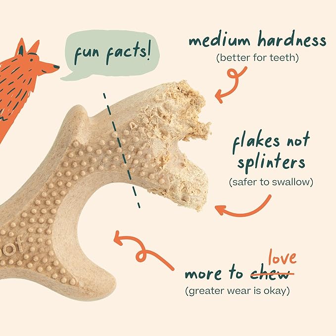 WOOF HonestChew Dog Toy Antler - Durable Dog Chews - Made with Natural, Plant-Based Ingredients - Splinter-Resistant - Great for German Shepherds and Pit Bulls - Large