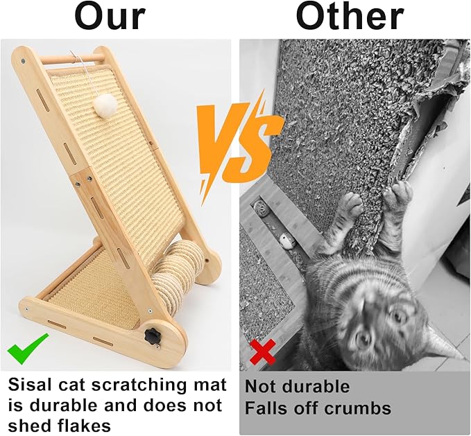 L Shaped Cat Scratching Post, 23.2" Tall Sisal & Wooden Base Cat Scratcher Board for Indoor Cats, Sturdy Vertical Cats Scratching Pad Protects Furniture