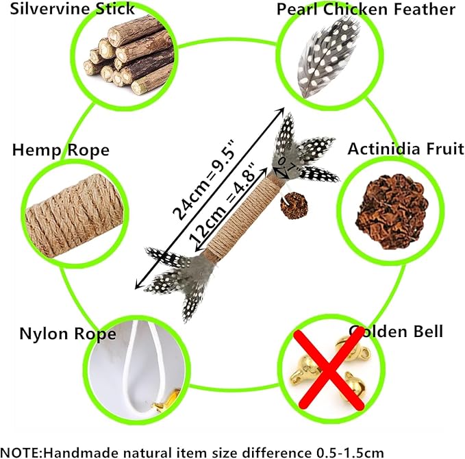 Cat Toys,3 Pack Silvervine Cat Feather Toy Kitten Chew Stick Catnip Treat for Cleaning Teeth Indoor Kitty Teaser Wand Molar Snack Interactive Pet Rabbit Bunny Hamster