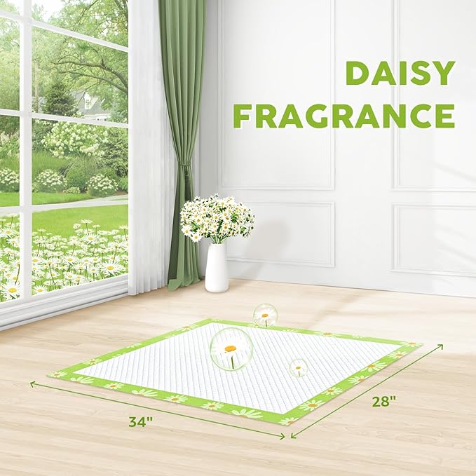 CROCI Pee Pads for Dogs 28x34in Daisy Pattern, Puppy Pads with Adhesive Tabs Super Absorbent Up to 8 Cups, Disposable (40 Counts)