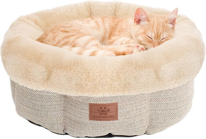 WINDRACING Cat Beds for Indoor Cats,Kitten Bed,Dog Bed for Extra Small Dogs Breeds,Puppy Kennel Bed, Comfy Durable Pet Sleeping Bed, Washable Roun Cat Bed & Non-Slip Bottom, Size 18"L x 18"W x 7.5"Th