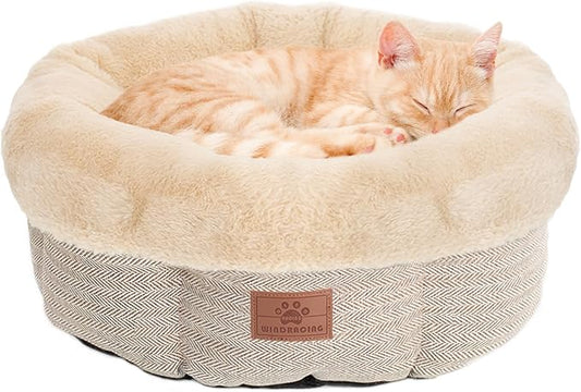 WINDRACING Cat Beds for Indoor Cats,Kitten Bed,Dog Bed for Extra Small Dogs Breeds,Puppy Kennel Bed, Comfy Durable Pet Sleeping Bed, Washable Roun Cat Bed & Non-Slip Bottom, Size 18"L x 18"W x 7.5"Th