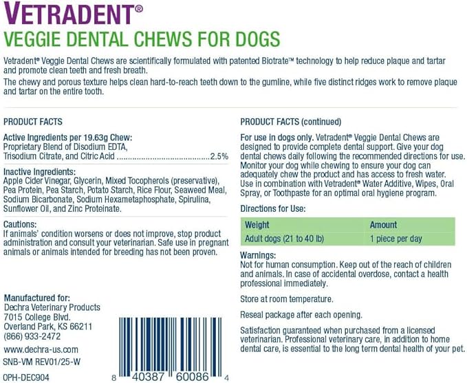 Vetradent® Veggie Dental Chews for Medium Dogs
