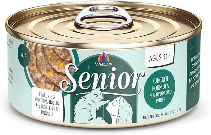 Weruva Senior Cat Food, Chicken in a Hydrating Purée, 5.5oz Can, Pack of 8