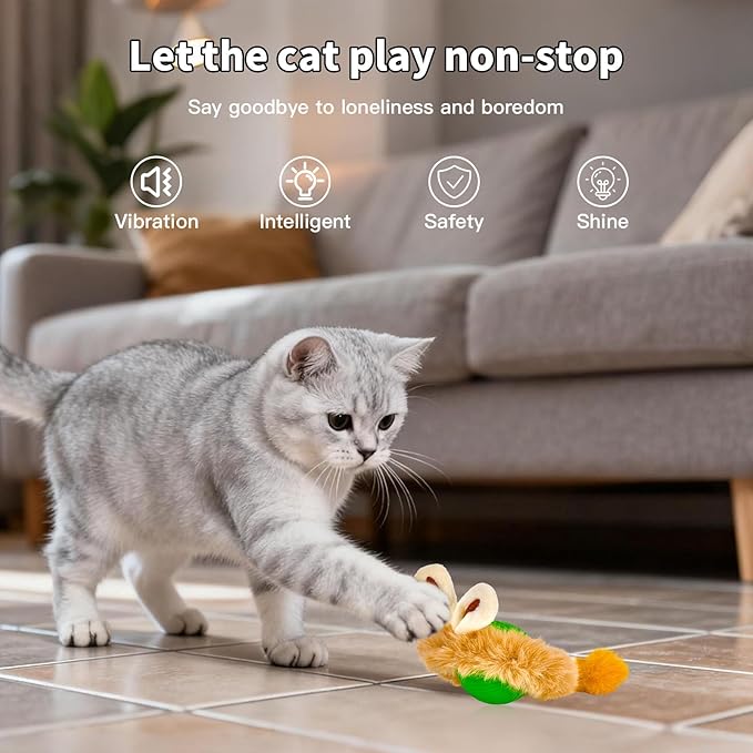 Interactive Cat Toy Ball, Automatic Cat Toys for Indoor Cats, Motion Activated Kitten Toys with 2 Replacement Tails, USB Rechargeable, Moving Cat Toys for Enrichment Exercise(Green)