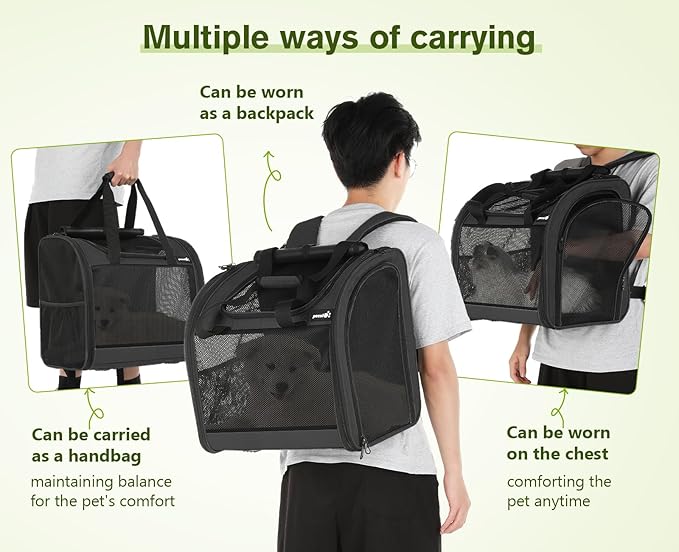 Pecute Cat Backpack with Widened Interior Space, Upgraded Dog Backpack Carrier with Various Ways to Carry, Pet Backpack with Breathable Mesh, Pet Travel Carrier with Soft Padded,Dark Grey