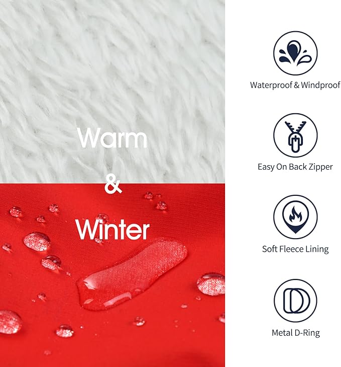 IECOii Dog Coat for Large Dogs Waterproof Dog Winter Jacket with Harness Built in, Red - XXLarge, Thermal Warm Fleece Lined, Reflective Dogs Jackets for Cold Weather Camping, Hiking, Pitbull