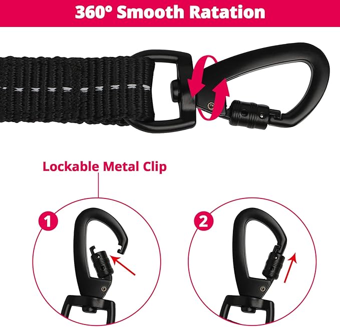 Long Dog Leash 15 FT: Heavy Duty Rope Leashes for Dogs Training with Swivel Lockable Hook Reflective Threads Bungee and Padded Handle - Dog Lead for Large Small Medium Dogs Outside Walking Hiking Pink