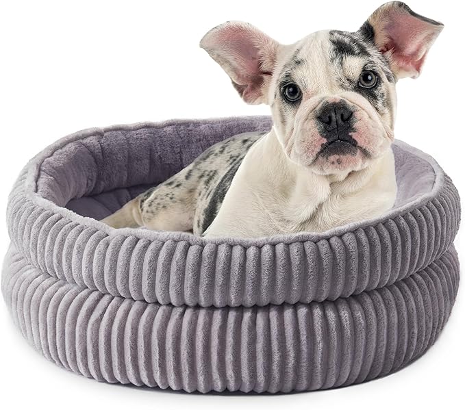 Dog Beds for Small Dogs, Puppy Kennel Bed - Round Cat Beds for Indoor Cats,Comfy Durable Pet Sleeping Bed, Washable Deluxe Plush Kitten Bed & Non-Slip Bottom, Gray 24" L x 24" W x 9" Th