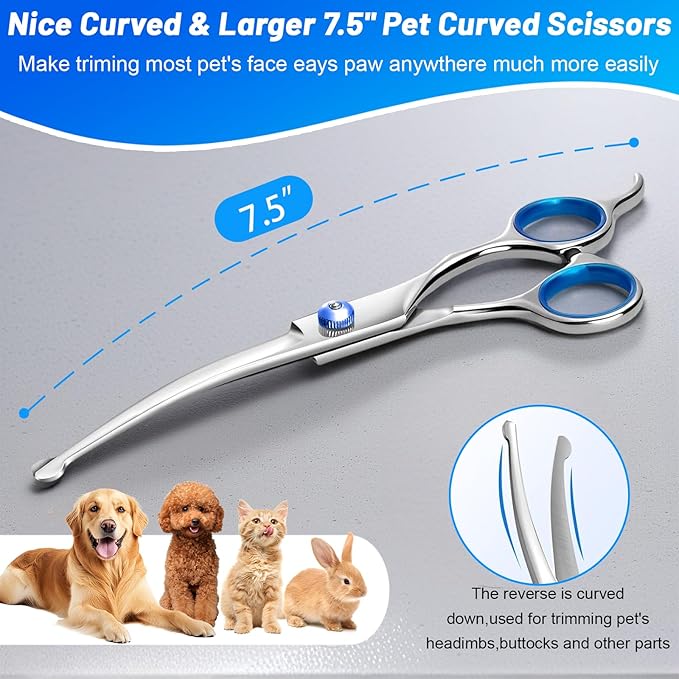 Professional 10pcs Dog Grooming Kit for Cats & Pets, All-in-One Home Pet Grooming Supplies with Safety Scissors Set,Nail Chlippers,File, Self-Cleaning Brush Storage Case, for Small Medium Large Pets