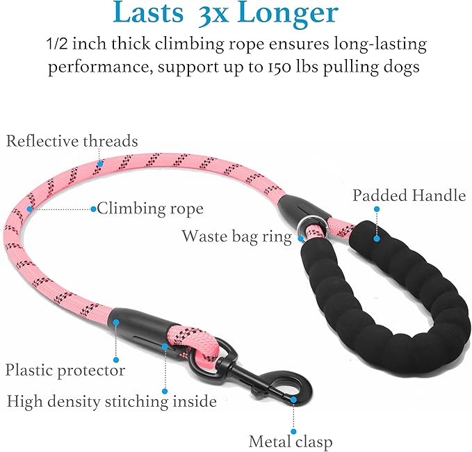 iYoShop Dual Dog Leash - 360° Swivel, No Tangle Walking Leash with Shock Absorbing Bungee for Two Dogs (Medium, 8-35 lbs, Baby Pink)