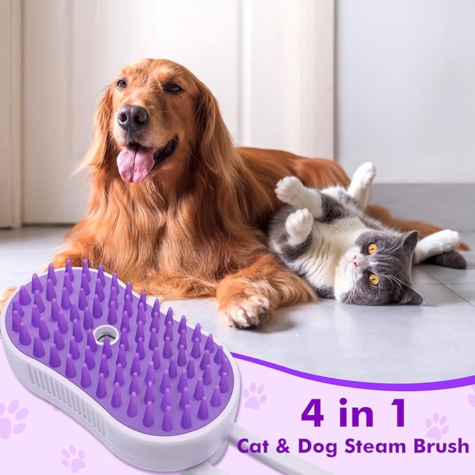 4-in-1 Cloud Care Cat Brush Brush for Shedding, Pet Steam Brushs for Indoor Long and Short Hair Cats and Dogs, Anti-Static, Massage, Cleaning, Shedding & Combing All in One