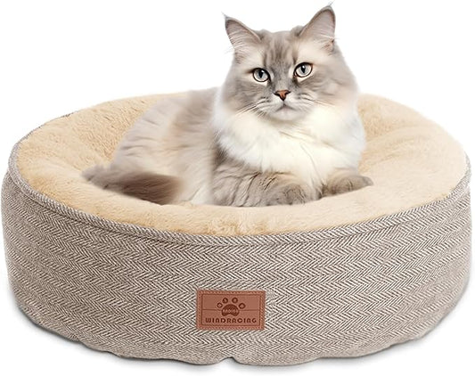 WINDRACING Cat Beds for Indoor Cats, Dog Bed for Small Dogs Breeds, Soft Kennel Bed, Comfy Durable Pet Sleeping Bed, Washable Roun Cat Bed & Non-Slip Bottom, Size 20" L x 20" W x 7" Th