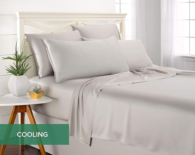 Pure Bamboo Twin XL Sheets, Genuine 100% Organic Viscose Derived from Bamboo Bed Sheet Set, Luxuriously Soft & Cooling, Double Stitching, 2 Year Quality Promise (Twin XL, Silver Pearl)