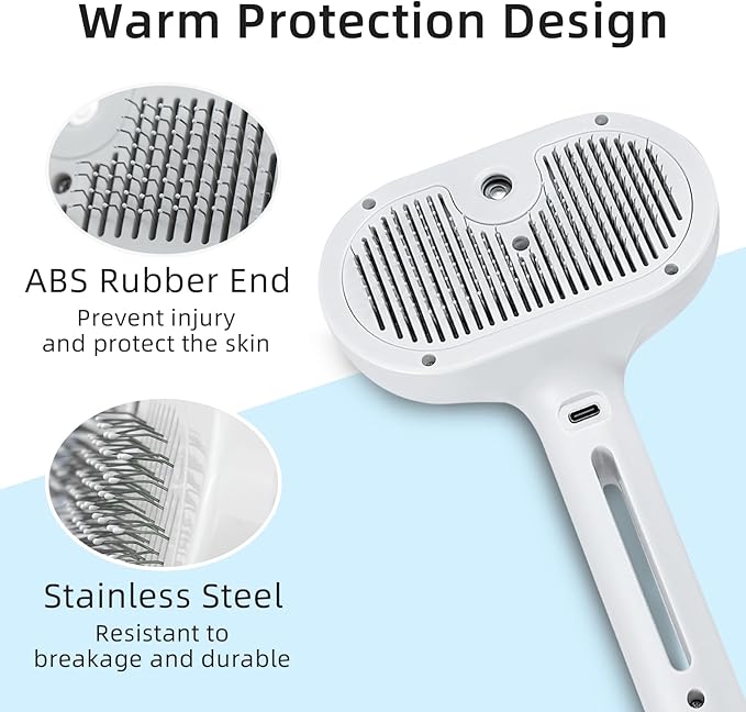 Cat Steam Brush for Shedding, Self Cleaning Hair Brush with Release Button for Short and Long Haired Cats, 4-in-1 cat Grooming Supplies for Massage, Cleaning, Shedding & Combing