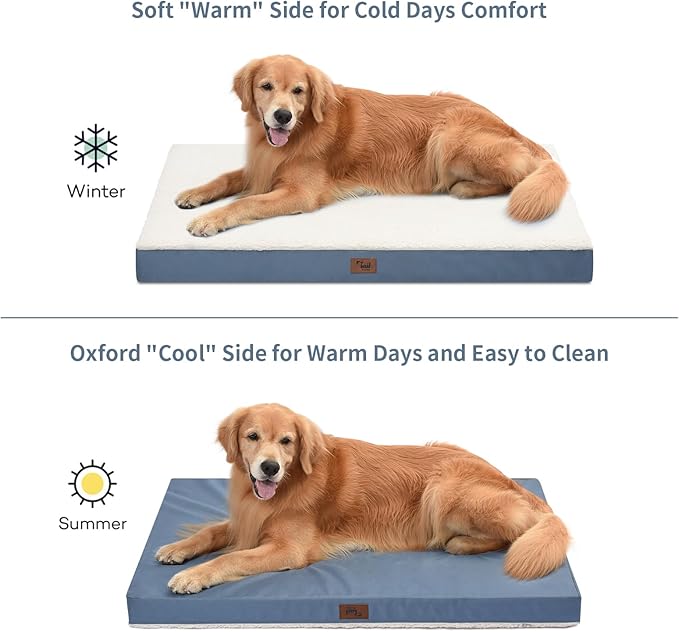 Orthopedic Dog Bed for Large Dogs - Pet Bed with Removable Washable Cover, Large Waterproof Dog Bed for with Egg Crate Foam, Blue White