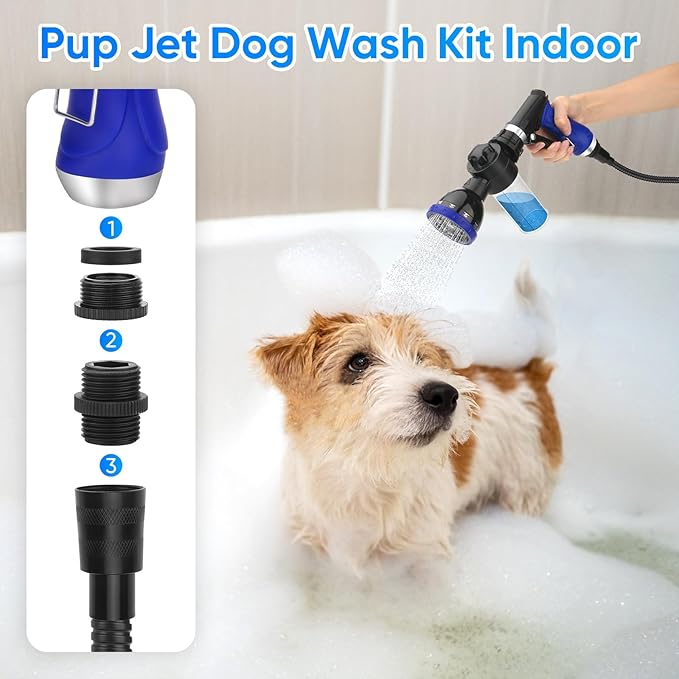 Dog Shower Attachment Water Hose Nozzle Sprayer Set with Metal 3-Way Diverter & 6.6 Ft Long Hose, Tub Faucet for Shower Arm Easy Faucet Pup Pet Bathing Sprayer Washer Kit