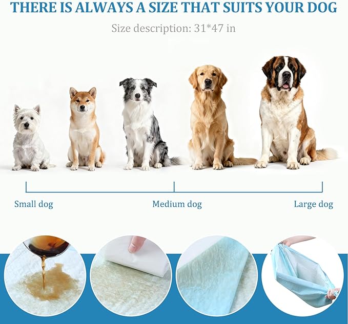 Extra Large Dog Pee Pads, 31"x47" Jumbo Puppy Potty Training Pads | 40 Count Super Absorbent & Leak-Proof Pads for Large Breed Dogs, Great for Crate Lining & Floor Protection