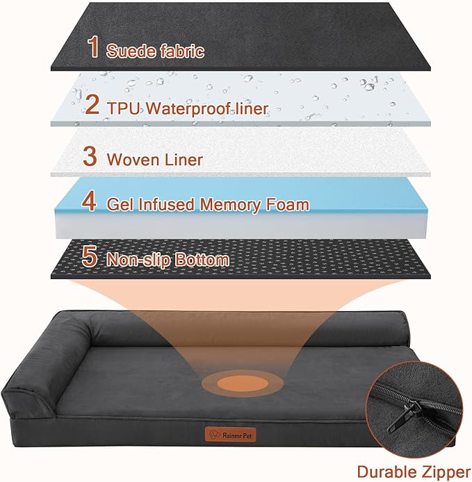 Orthopedic Dog Bed Medium Size Dog, Memory Foam Dogs Bed for Medium Dogs, Washable and Removable Microsuede Cover, Waterproof Liner, Non-Skid Bottom, 35x23x6 Inches, Dark Grey