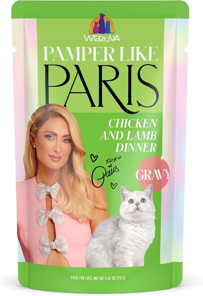 Weruva Paris Hilton Pamper Like Paris Wet Cat Food, Chicken and Lamb in Gravy, 2.47oz Pouch, Pack of 12