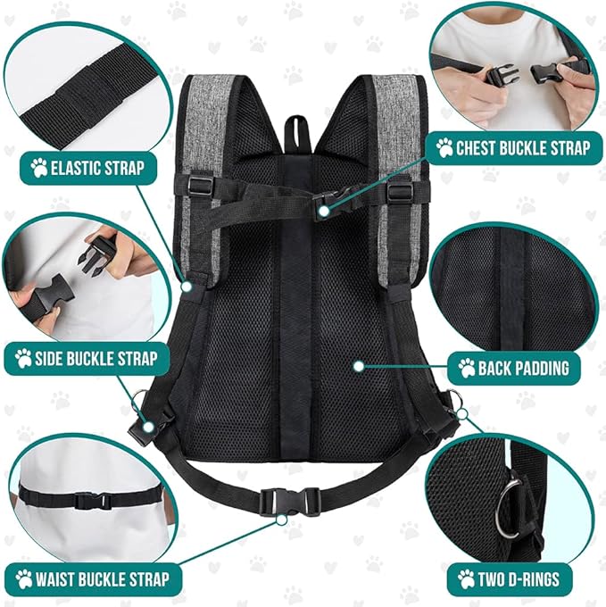 PetAmi Dog Front Carrier Backpack, Adjustable Dog Pet Cat Chest Carrier Backpack, Ventilated Dog Carrier for Hiking Camping Travel, Small Medium Puppy Large Cat Carrying Bag, Max 15 lbs, Gray
