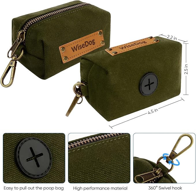 Wisedog Dog Collar and Leash Set, Waterproof Adjustable Puppy Collars with Cute Tag 5FT Dog Leash with Poop Bag for Small Medium Large Dogs (M, Green)