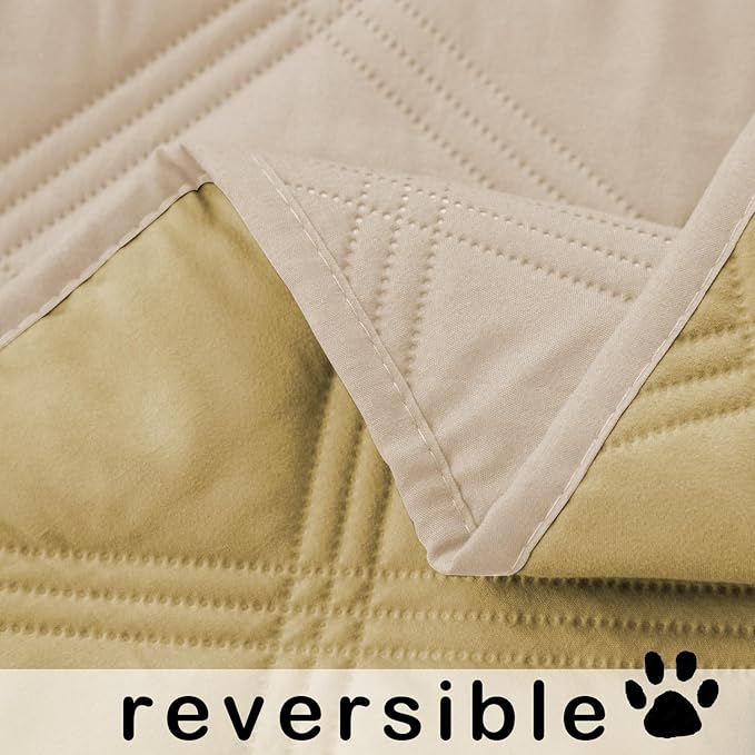 fuguitex Waterproof Dog Blanket Reversible for Small Dogs Resistant Leakproof Washable Couch Cushion Bed Protector Cover for Indoor Furniture Pet Friendly（68"*82",Beige+Taupe