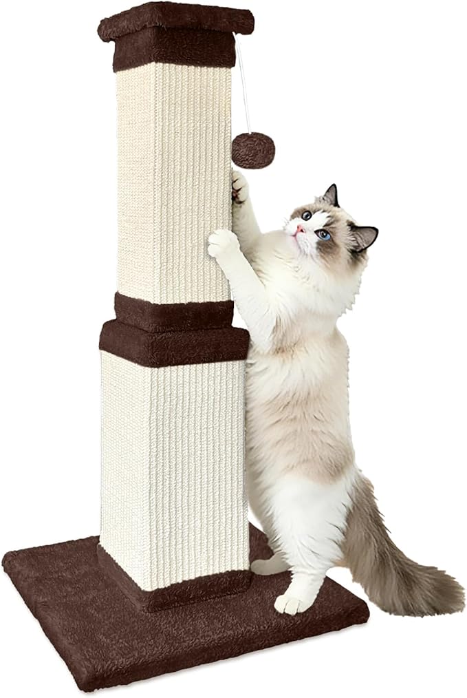 AGYM 32 Inch Tall Cat Scratching Post for Large Cats, Cat Scratcher for Indoor Cats Adults, Sturdy Sisal Scratch Post to Protect Furniture, Brown