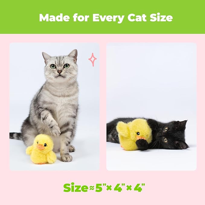 Catify by Best Pet Supplies Interactive Cat Toys – Plush, Motion-Activated & Squeaking Toys with Premium North American Catnip for Indoor Cats & Kittens - Duckling, Yellow