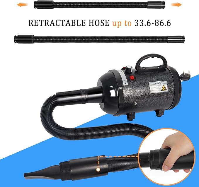 Dog Dryer for Large Dogs 5.2HP 3800W High Velocity Pet Hair Dryers with Heater for Grooming, Spind Temperature Adjustable Pet Dryer Machine with 4 Nozzles (Black)