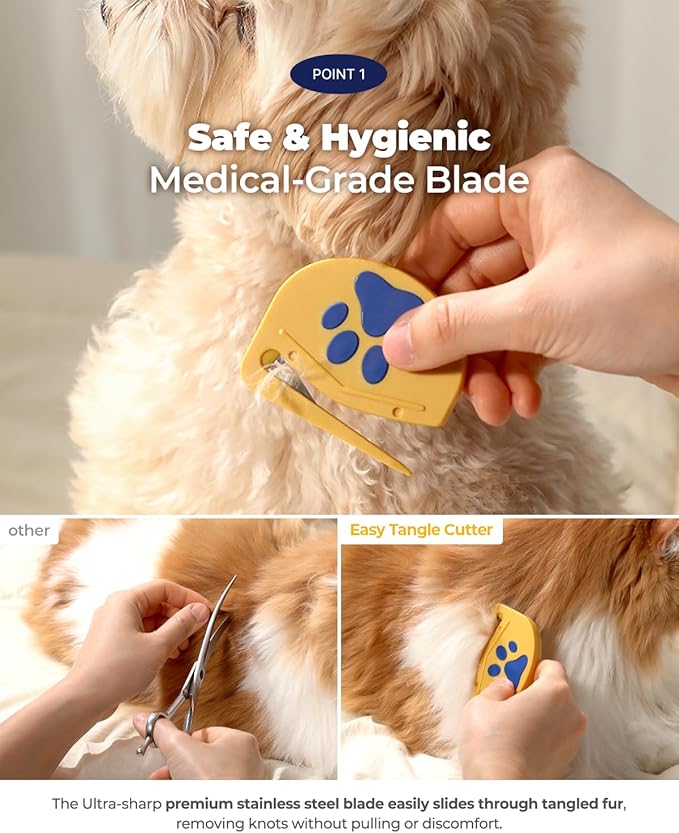 PETHROOM Easy Tangle Cutter for Dogs & Cats | Professional Dematting Tool with Steel Blade | Cat Matted Fur Remover | Safe & Gentle Pet Grooming Comb for Long & Medium Coats