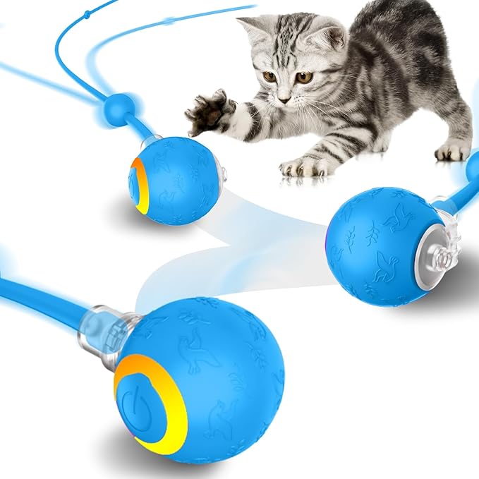 Interactive Cat Toys Ball for Indoor Cats, Automatic Pet Toys for Bored Indoor Adult Cats, Motion Activated, USB Rechargeable, Christmas Birthday Gifts (Blue)