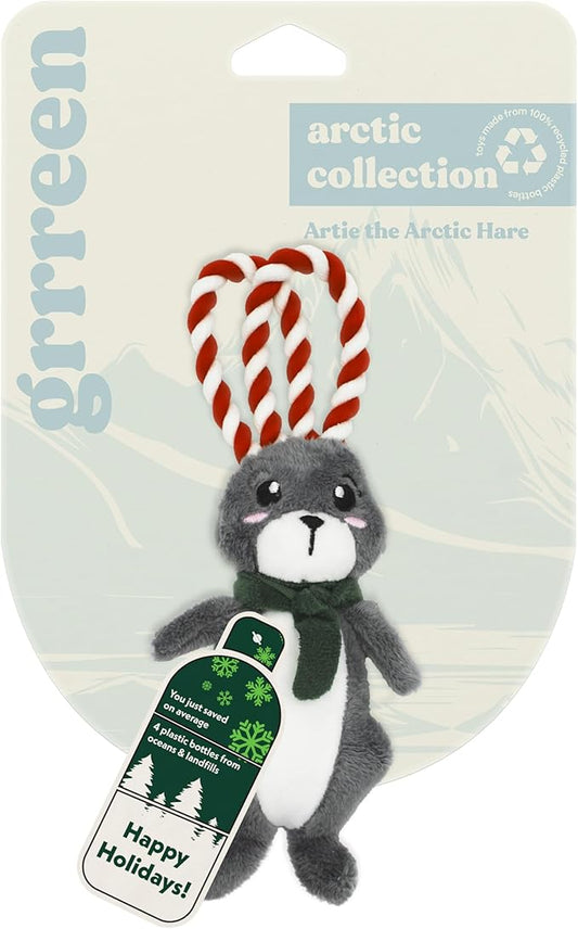 Dog Toys | Holiday Plush Toy Arctic Hare Stuffed Animal for Dogs | Small Eco Friendly Toy - Easy to Clean and Made from Non Toxic Materials