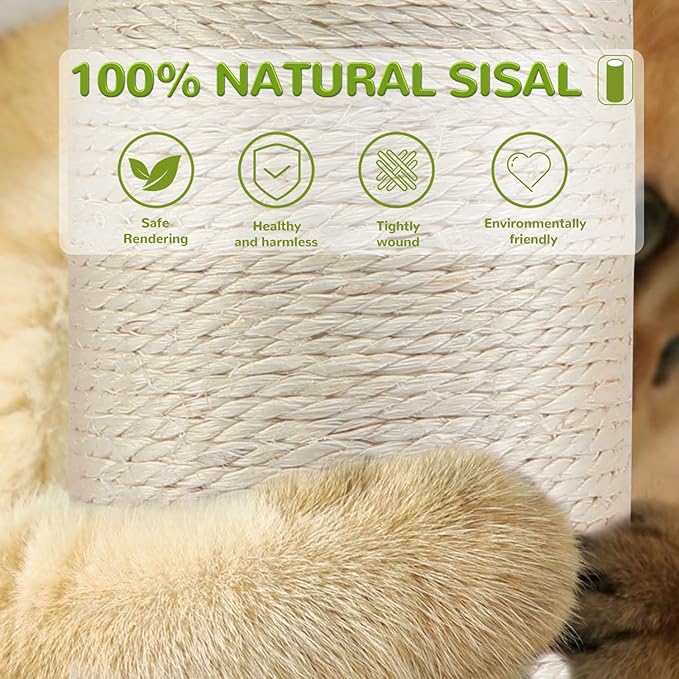 45'' Tall Cat Scratching Post,3.5Inch Diameter Sisal Rope Scratching Post for Indoor Cats Adults Kittens,Cat Scratcher with Interactive Ball Toys Self Groomer Brush for Large Cats