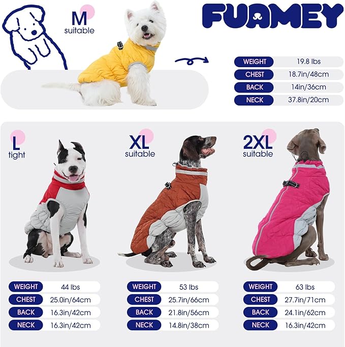 FUAMEY Dog Coat for Large Dogs,Waterproof Dog Winter Jacket with Harness Built in Puppy Cold Weather Coats Reflective Pet Vest with Zipper Warm Fleece Dogs Snowsuit Windproof Mint Green L