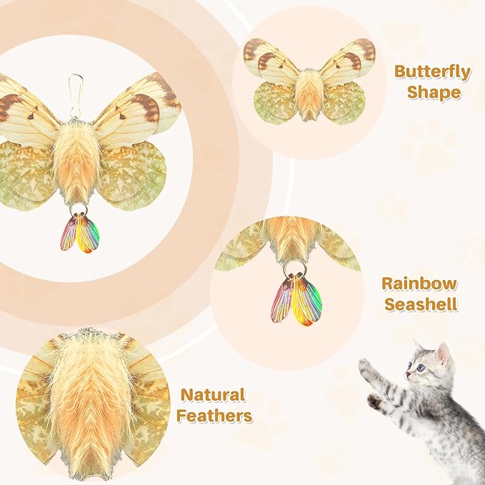 Walfront Interactive Cat Wand Toy with Butterfly Attachments, Durable Dual-Head Base, Replaceable Heads, Hands-Free Self-Play Indoor Entertainment for Kittens & Adult Cats