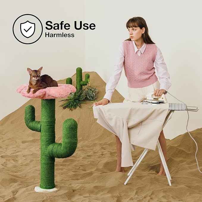 VETRESKA 41.3" Cat Scratching Post with Bed, Tall Cat Scratch Post for Indoor Cats, 2-in-1 Cat Tree Tower, Extra Large Jute Cat Scratcher Durable Cat Scratch Tree Tower with Soft Cozy Fluffy Perch