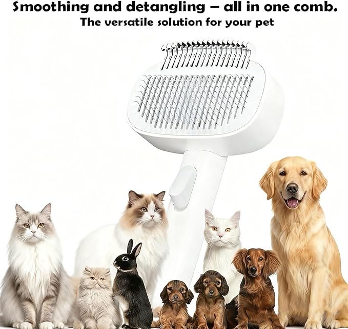 2-in-1 Gentle Deshedding & Detangling Brush for Dogs & Cats - Adjustable Pet Grooming Tool for Daily Coat Care, Manages Loose Fur & Reduces Matting for Long-Haired Breeds