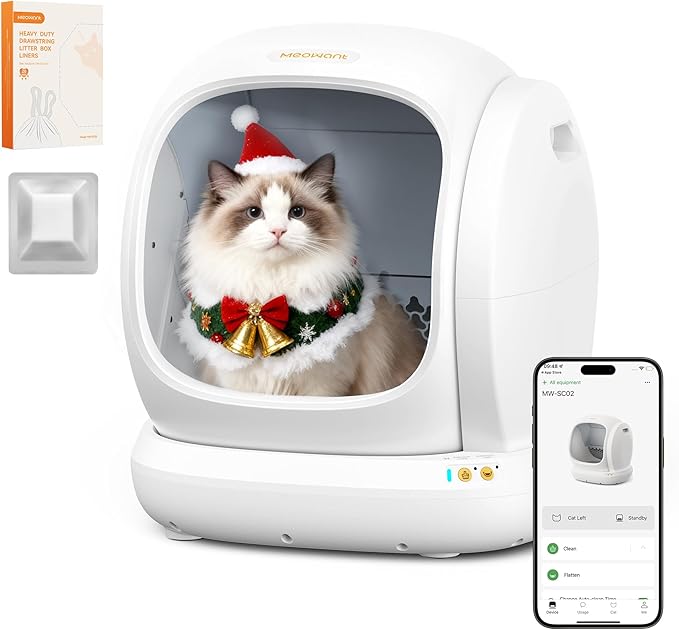 MeoWant Automatic Cat Litter Box, Large Opening Self Cleaning Litter Box with Safety Protection for Multiple Cats, App Control, Odor-Free, 75L Space, Yellow