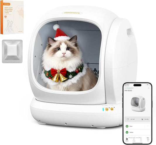 MeoWant Automatic Cat Litter Box, Large Opening Self Cleaning Litter Box with Safety Protection for Multiple Cats, App Control, Odor-Free, 75L Space, Yellow