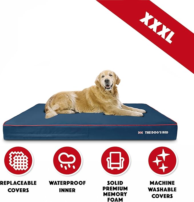 The Dog’s Bed Orthopedic Memory Foam Dog Bed XXXL Blue Oxford with Red Trim UK Flag, Pain Relief for Arthritis, Hip & Elbow Dysplasia, Post Surgery Supportive, Waterproof Washable, Veterinary Approved