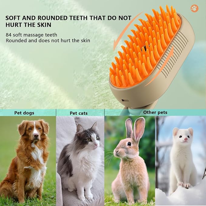 Cat Steam Brush, 3 in 1 Pet Steam Cats Brushes Rechargeable Anti-Static Grooming Brushe, Vibration Massage Cleaning Shedding & Combing Multifunctional Hair Removal Comb for Cats Dog (Khaki)