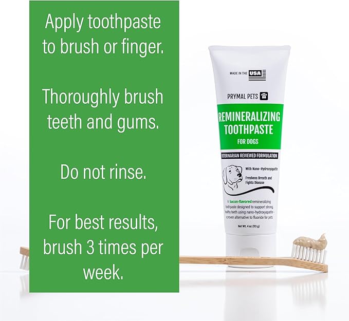 Remineralizing Dog Toothpaste with Nano-Hydroxyapatite – Bacon Flavor, Fluoride-Free & Safe to Swallow, Veterinarian Reviewed, Made in USA, Fights Plaque & Freshens Breath (4 oz)