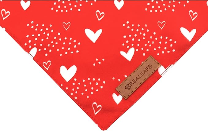 Realeaf Valentine's Day Dog Bandanas 2 Pack, Reversible Heart Dog Scarf for Boy and Girl, Premium Durable Fabric, Holiday Love Bandana for Medium and Large Dogs Pets (Large)