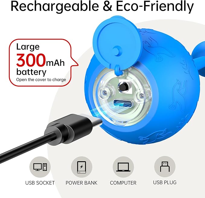 Interactive Cat & Dog Toys for Indoor Pets, Automatic Electric Self Rotating Ball with Chirping Sound, Motion Activated Long Tail - Smart Spinning Ball for Fun Exercise, Cats and Dogs Play, Blue