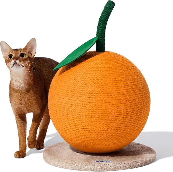 VETRESKA Orange Cat Scratching Post, Cute Cat Scratcher with Jute Rope, Vertical Cat Scratch Post for Indoor Cat and Kitten, Cat Scratching Ball
