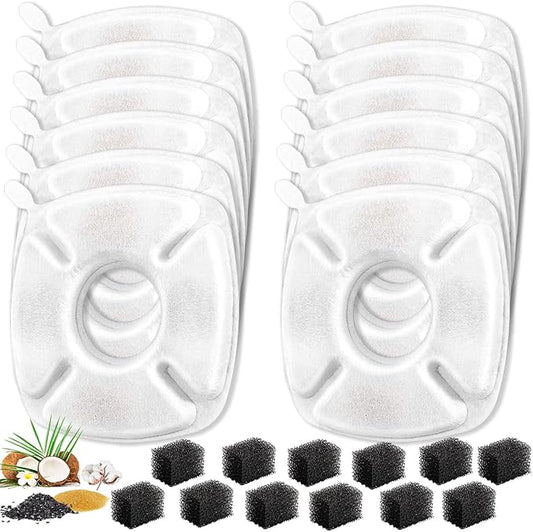 24 Pcs Cat Water Fountain Replacement Filters, 12 Pack Filters 12 Pack Pre- Sponges Fit for 67oz, 95oz, 135oz Automatic Pet Fountain Dog Water Dispenser