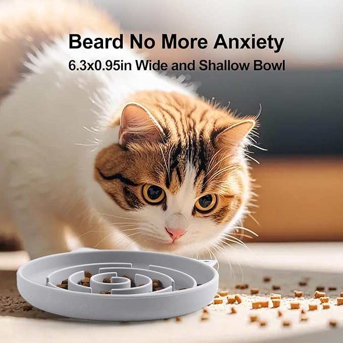 Slow Feeder Cat Bowl, Durable Anti-Gulping Cat Food Bowl for Healthy Digestion, Maze Design Easy to Clean for Wet/Dry Food(Grey)